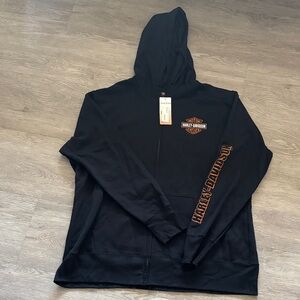 Harley-Davidson Black Zip-Up Hoodie with Orange Accents